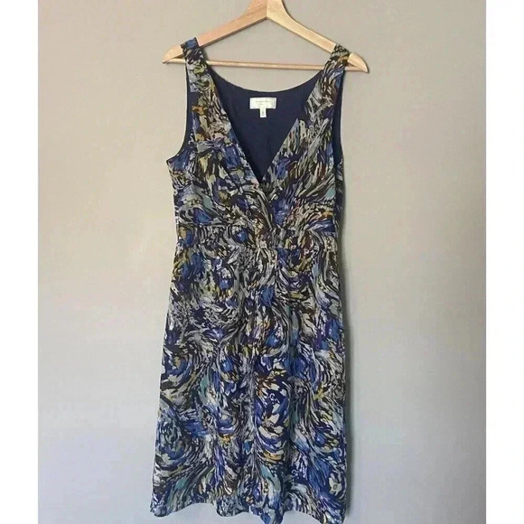 Anthropologie Moulinette Soeurs Oak Apple 100% Silk Dress Size 12 Blue - Picture 1 of 15